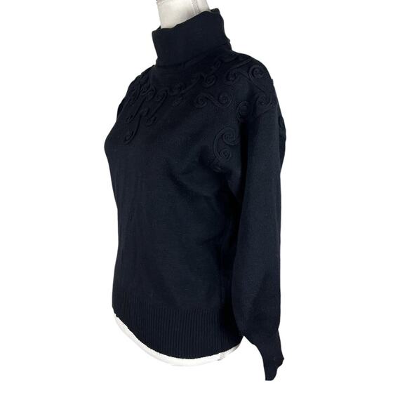 Vintage Ossi Skiwear Turtleneck Sweater Black Wool Blend Embroidered Size Small - Picture 5 of 7